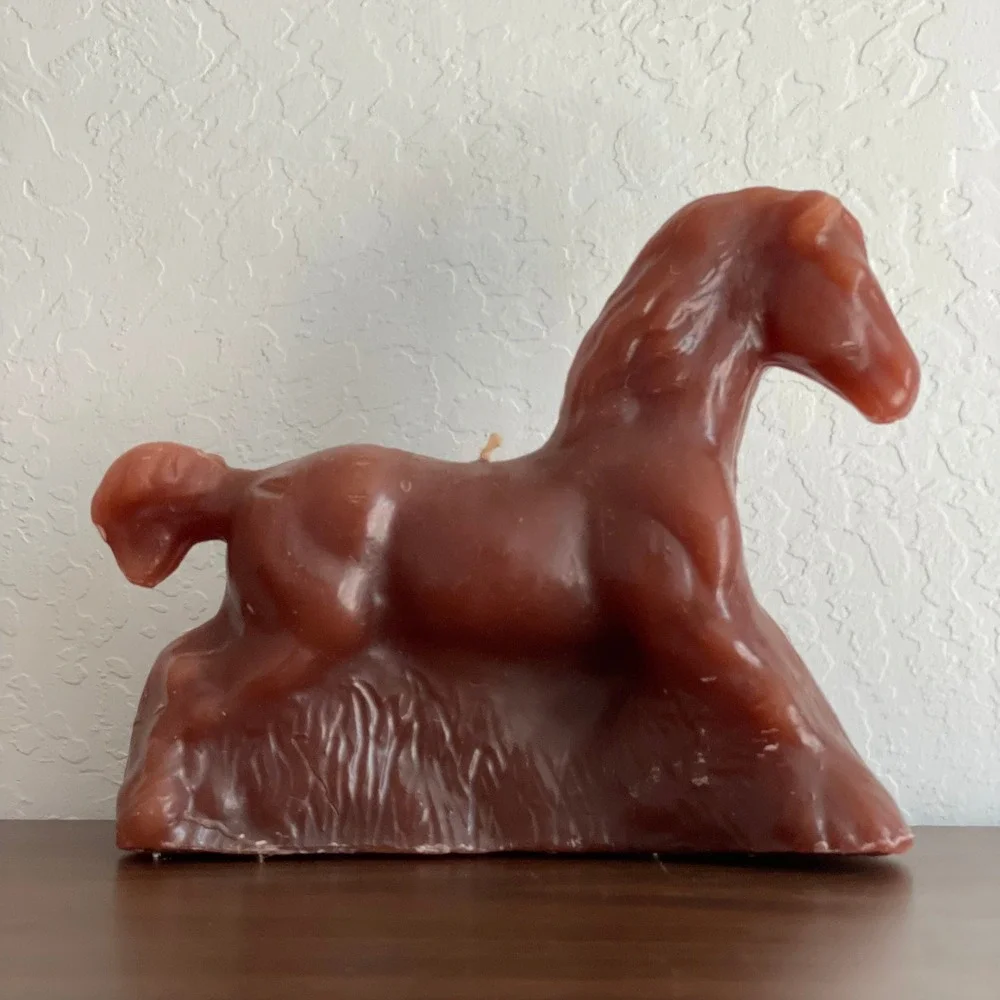 Vintage Large Horse Candle Figurine Wax Brown Equestrian Cabincore Cottagecore‎